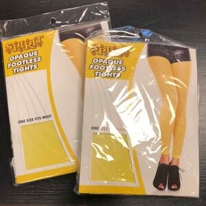 Lot of 2 pairs yellow opaque footless tights Spirit Halloween costume nylons OS